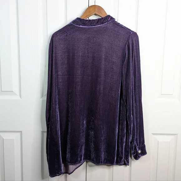 Cut Loose Cut Velvet Button Front Top Medium Purple Silk Blend Lagenlook L/S - Picture 9 of 10